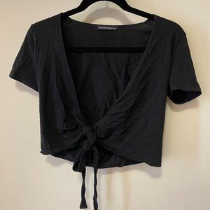 Brandy Melville Black Front-Tie Crop Top
